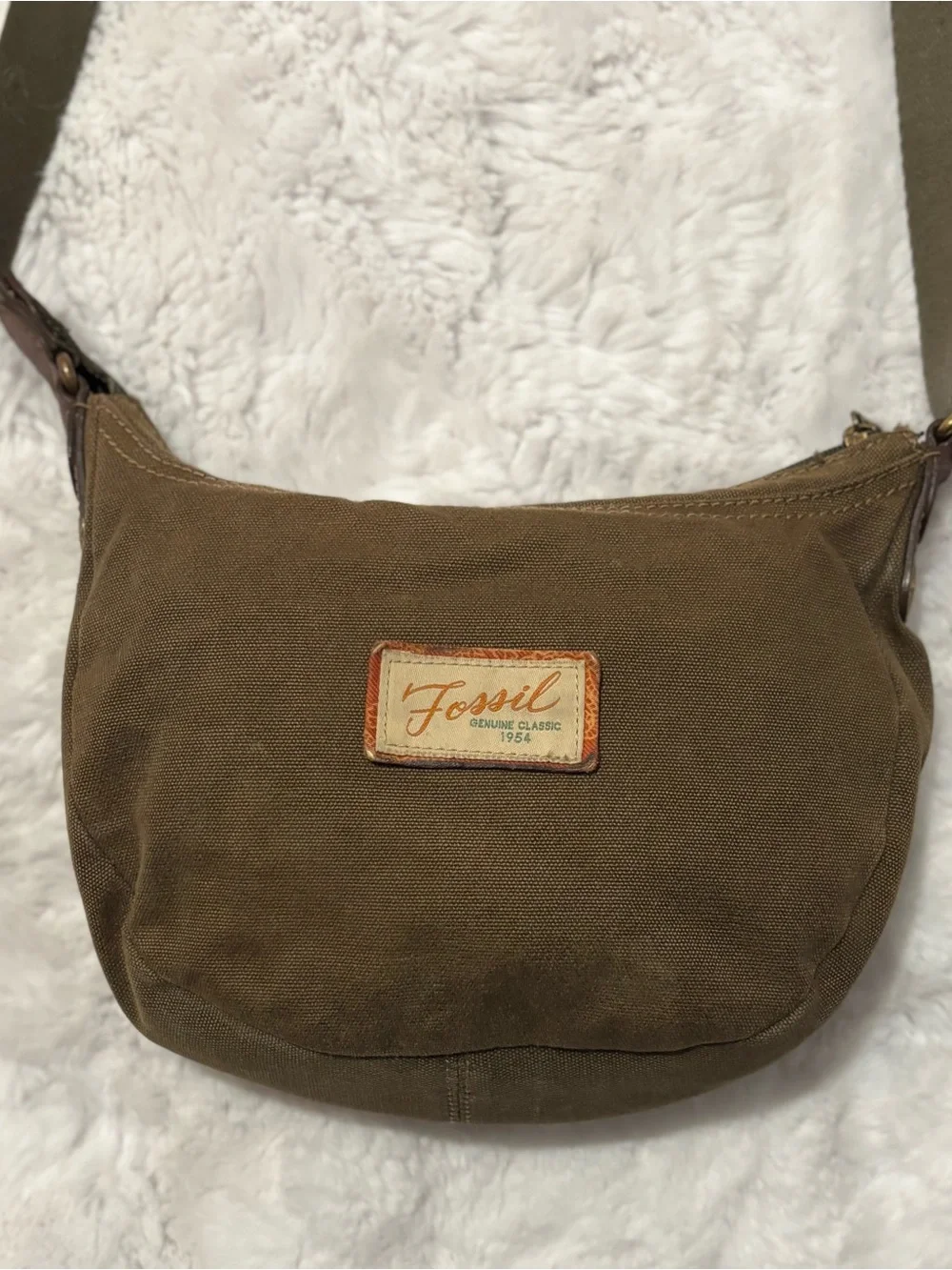 Fossil Genuine Classic 1954 Olive Canvas Crossbody Bag